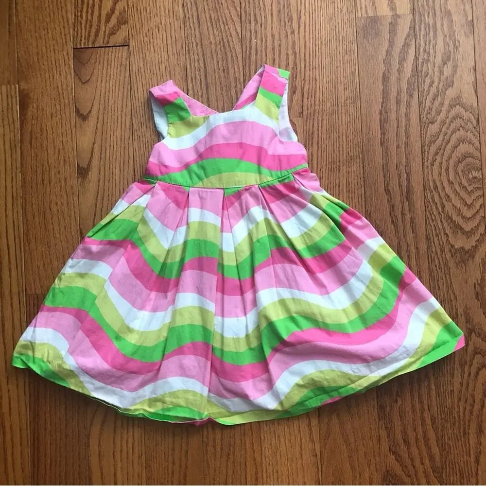 MAGGIE & ZOE A-Line Waves Pattern Pink Green White Dress Girl’s Size 24 MO
